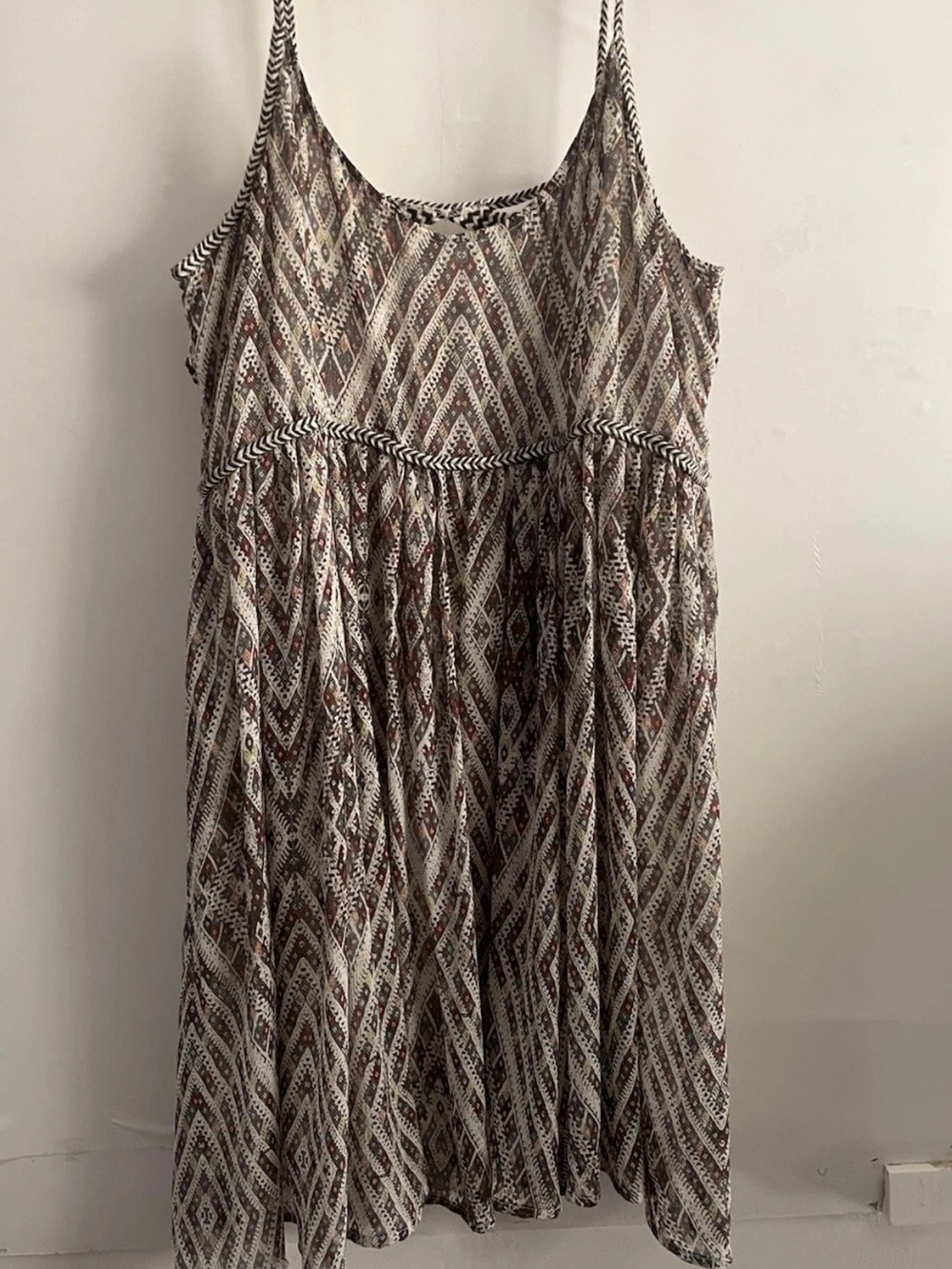 Free People Boho Flowy Print Spaghetti Strap Mini Babydoll  Dress Medium